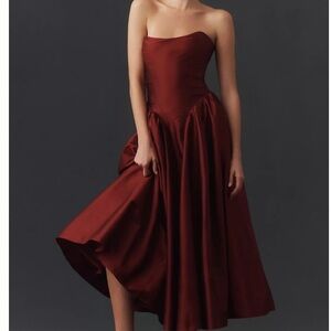 BHLDN Strapless Basque-Waist A-Line Midi Dress